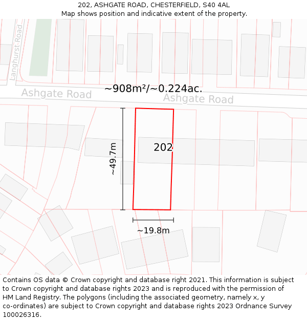 202, ASHGATE ROAD, CHESTERFIELD, S40 4AL: Plot and title map