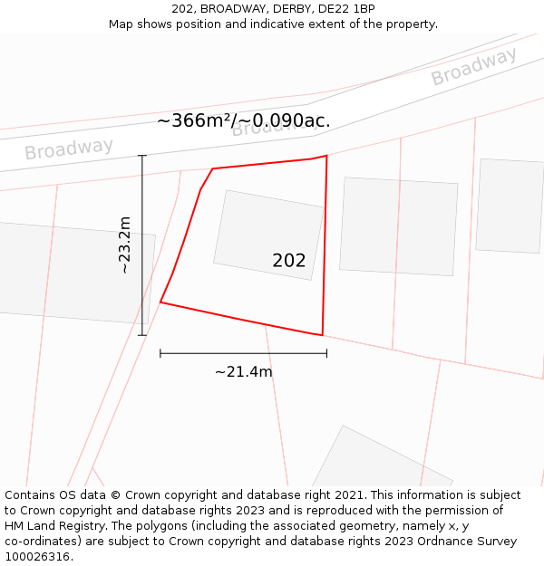202, BROADWAY, DERBY, DE22 1BP: Plot and title map