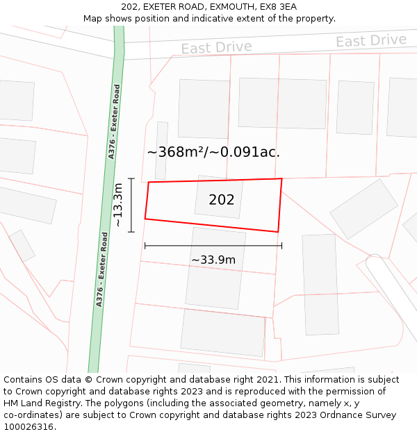 202, EXETER ROAD, EXMOUTH, EX8 3EA: Plot and title map