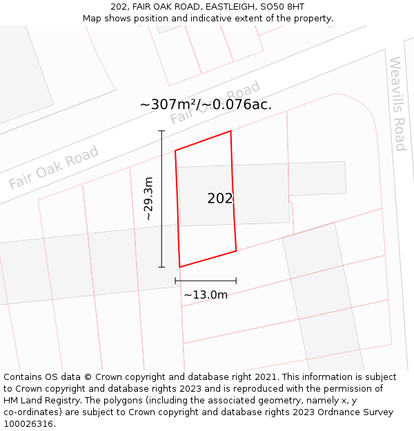 202, FAIR OAK ROAD, EASTLEIGH, SO50 8HT: Plot and title map