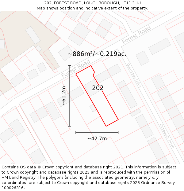 202, FOREST ROAD, LOUGHBOROUGH, LE11 3HU: Plot and title map