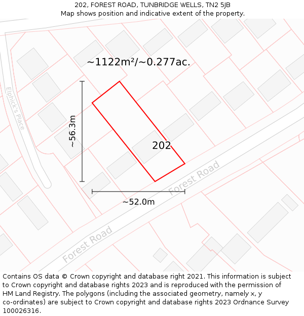 202, FOREST ROAD, TUNBRIDGE WELLS, TN2 5JB: Plot and title map