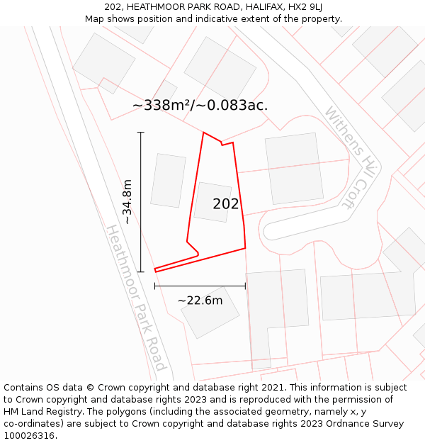 202, HEATHMOOR PARK ROAD, HALIFAX, HX2 9LJ: Plot and title map