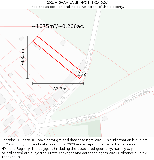 202, HIGHAM LANE, HYDE, SK14 5LW: Plot and title map