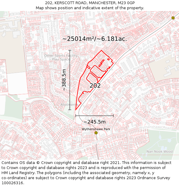202, KERSCOTT ROAD, MANCHESTER, M23 0GP: Plot and title map