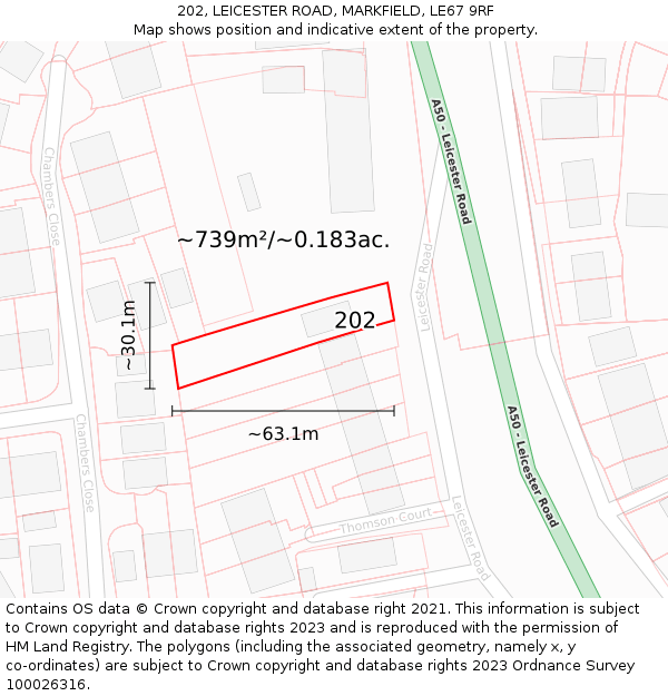 202, LEICESTER ROAD, MARKFIELD, LE67 9RF: Plot and title map