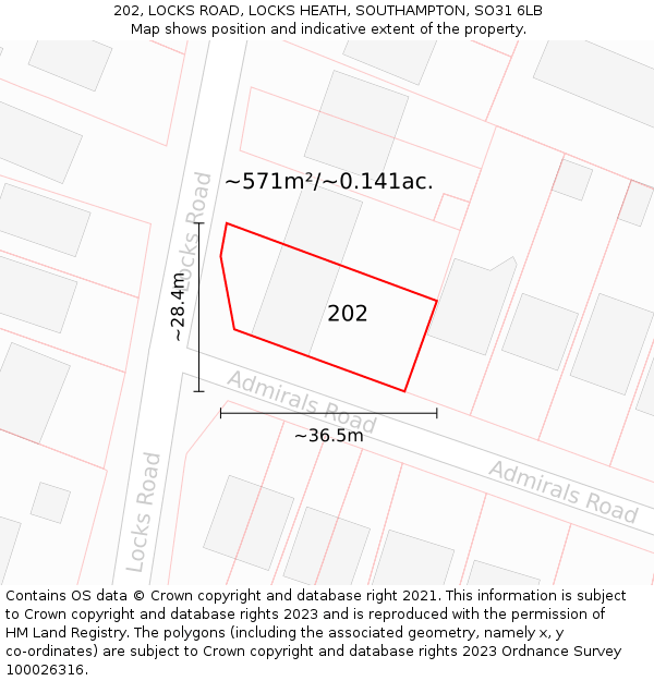 202, LOCKS ROAD, LOCKS HEATH, SOUTHAMPTON, SO31 6LB: Plot and title map