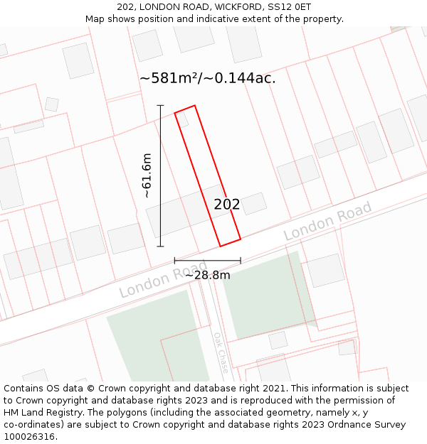 202, LONDON ROAD, WICKFORD, SS12 0ET: Plot and title map