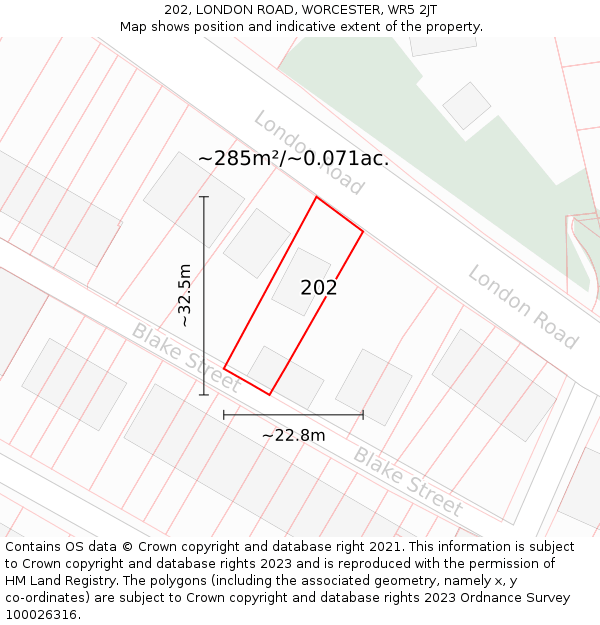 202, LONDON ROAD, WORCESTER, WR5 2JT: Plot and title map