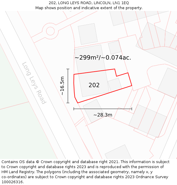 202, LONG LEYS ROAD, LINCOLN, LN1 1EQ: Plot and title map