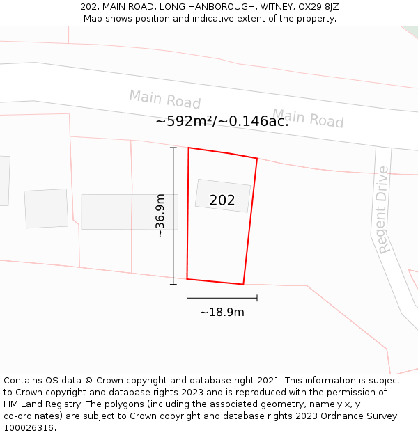 202, MAIN ROAD, LONG HANBOROUGH, WITNEY, OX29 8JZ: Plot and title map