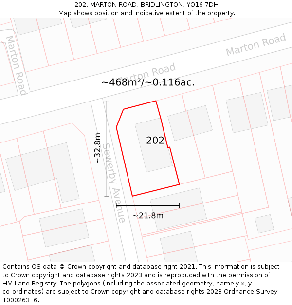 202, MARTON ROAD, BRIDLINGTON, YO16 7DH: Plot and title map