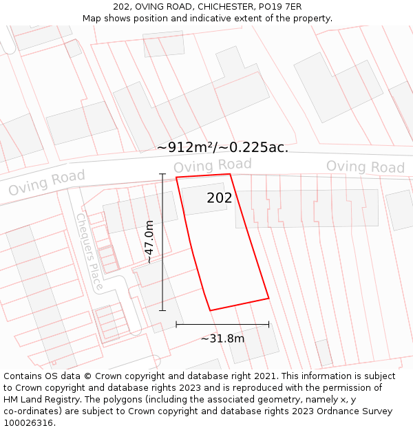 202, OVING ROAD, CHICHESTER, PO19 7ER: Plot and title map