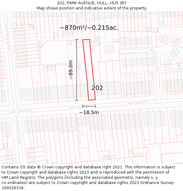 202, PARK AVENUE, HULL, HU5 3EY: Plot and title map