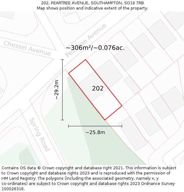 202, PEARTREE AVENUE, SOUTHAMPTON, SO19 7RB: Plot and title map
