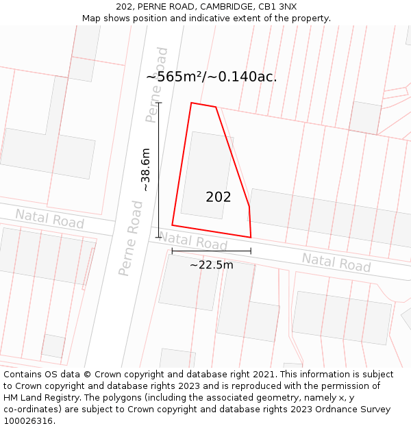 202, PERNE ROAD, CAMBRIDGE, CB1 3NX: Plot and title map