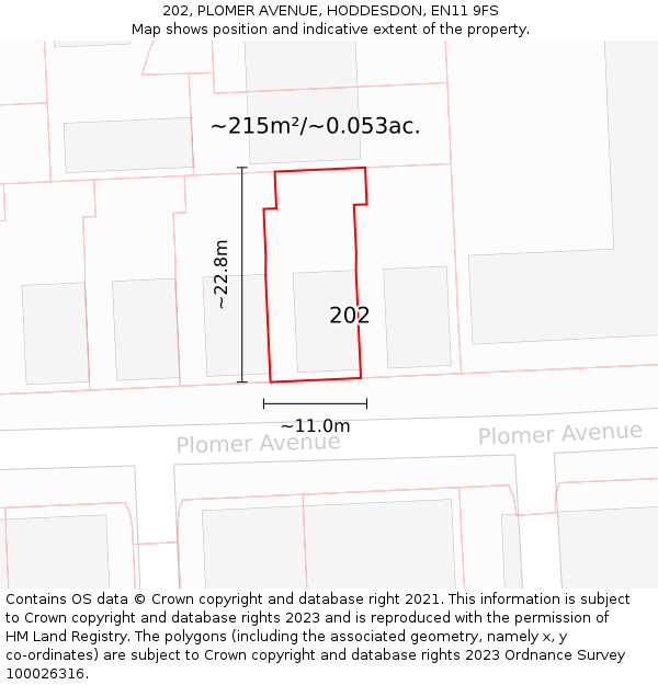 202, PLOMER AVENUE, HODDESDON, EN11 9FS: Plot and title map