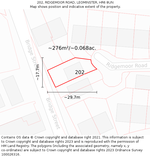 202, RIDGEMOOR ROAD, LEOMINSTER, HR6 8UN: Plot and title map