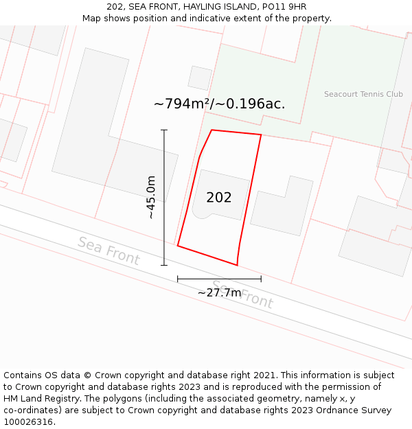 202, SEA FRONT, HAYLING ISLAND, PO11 9HR: Plot and title map