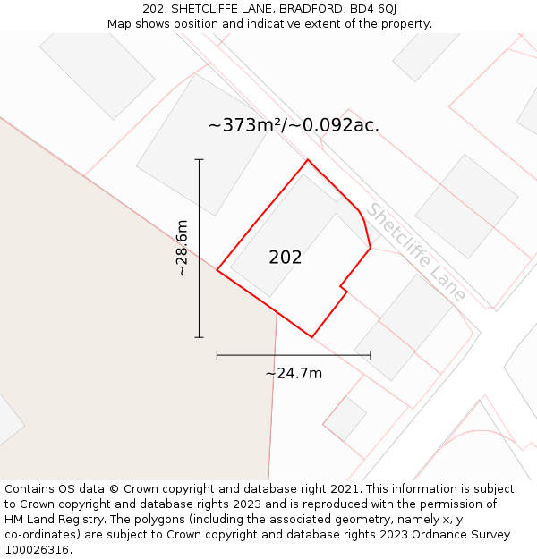 202, SHETCLIFFE LANE, BRADFORD, BD4 6QJ: Plot and title map