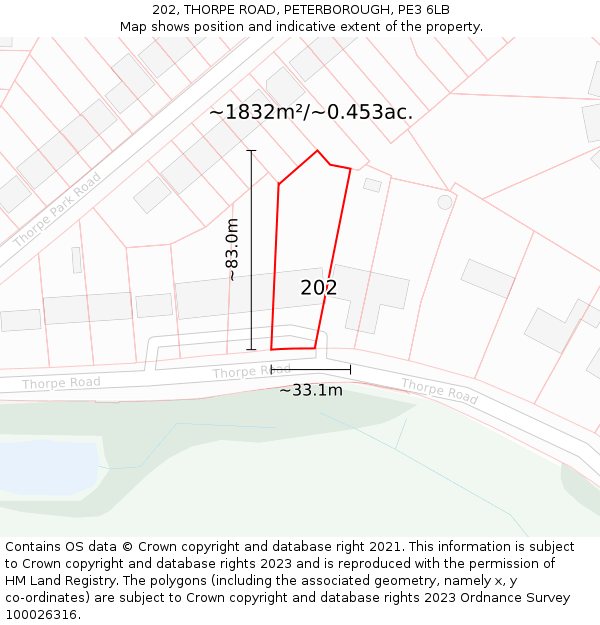 202, THORPE ROAD, PETERBOROUGH, PE3 6LB: Plot and title map