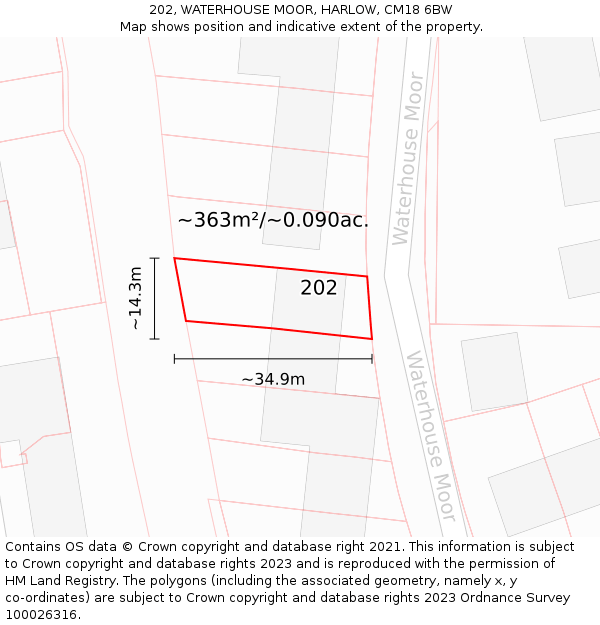 202, WATERHOUSE MOOR, HARLOW, CM18 6BW: Plot and title map