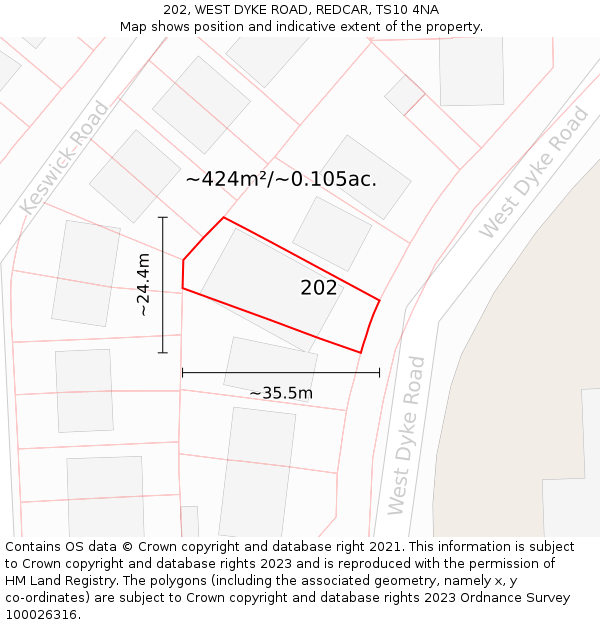 202, WEST DYKE ROAD, REDCAR, TS10 4NA: Plot and title map