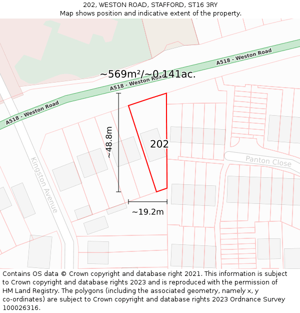 202, WESTON ROAD, STAFFORD, ST16 3RY: Plot and title map