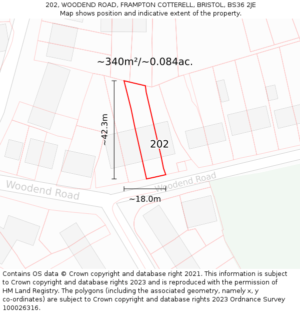 202, WOODEND ROAD, FRAMPTON COTTERELL, BRISTOL, BS36 2JE: Plot and title map