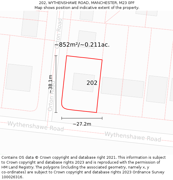 202, WYTHENSHAWE ROAD, MANCHESTER, M23 0PF: Plot and title map