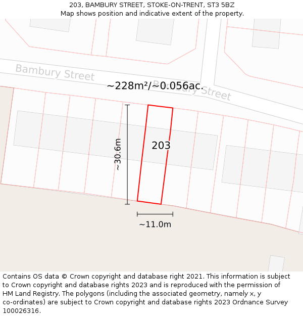 203, BAMBURY STREET, STOKE-ON-TRENT, ST3 5BZ: Plot and title map