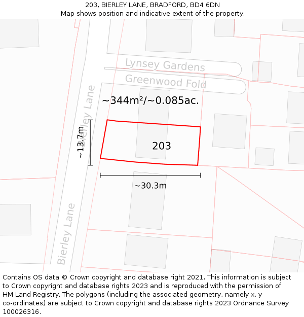 203, BIERLEY LANE, BRADFORD, BD4 6DN: Plot and title map