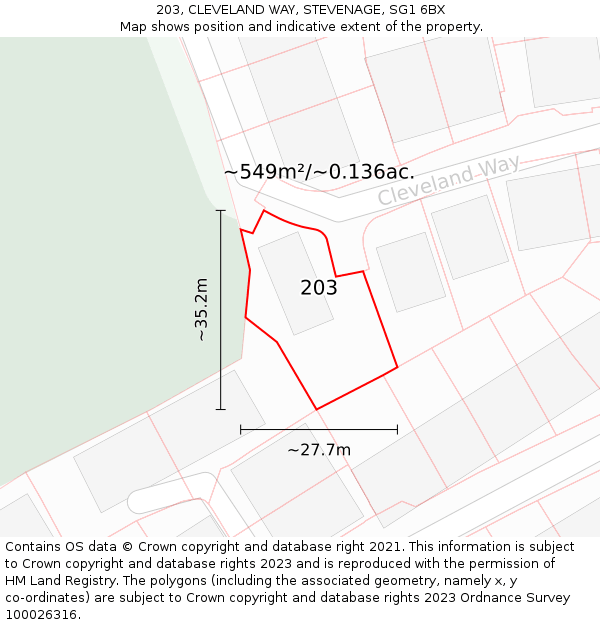 203, CLEVELAND WAY, STEVENAGE, SG1 6BX: Plot and title map