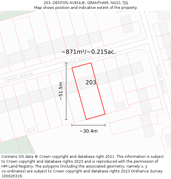 203, DENTON AVENUE, GRANTHAM, NG31 7JQ: Plot and title map