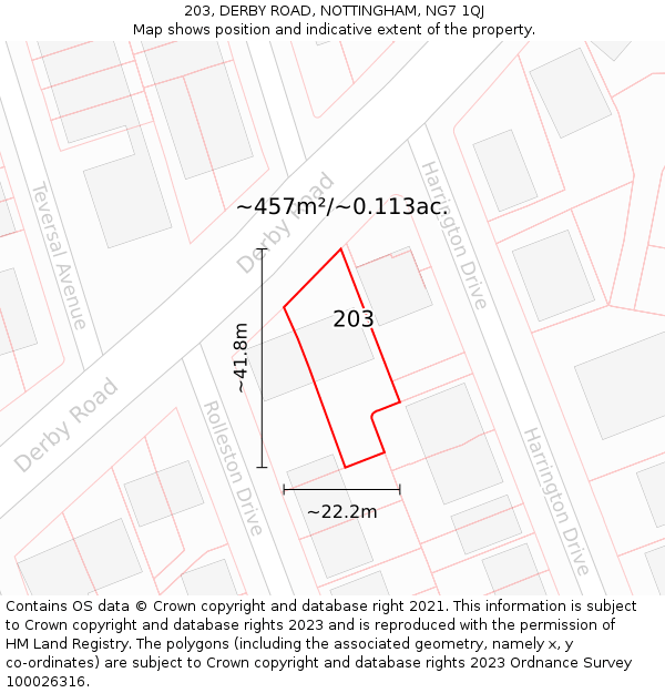 203, DERBY ROAD, NOTTINGHAM, NG7 1QJ: Plot and title map