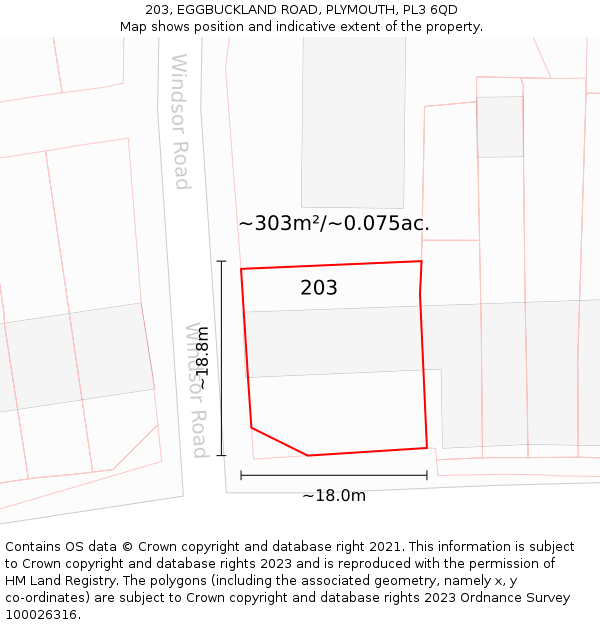 203, EGGBUCKLAND ROAD, PLYMOUTH, PL3 6QD: Plot and title map