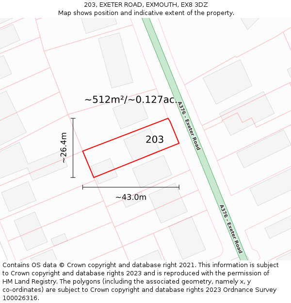 203, EXETER ROAD, EXMOUTH, EX8 3DZ: Plot and title map