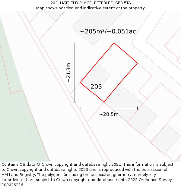 203, HATFIELD PLACE, PETERLEE, SR8 5TA: Plot and title map