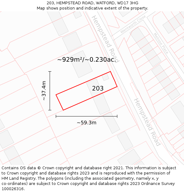 203, HEMPSTEAD ROAD, WATFORD, WD17 3HG: Plot and title map