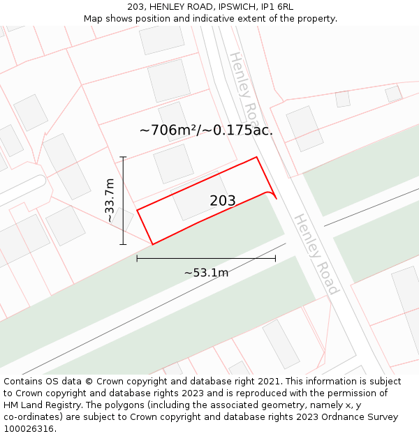 203, HENLEY ROAD, IPSWICH, IP1 6RL: Plot and title map