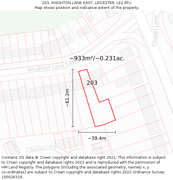 203, KNIGHTON LANE EAST, LEICESTER, LE2 6FU: Plot and title map