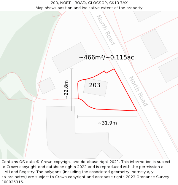203, NORTH ROAD, GLOSSOP, SK13 7AX: Plot and title map