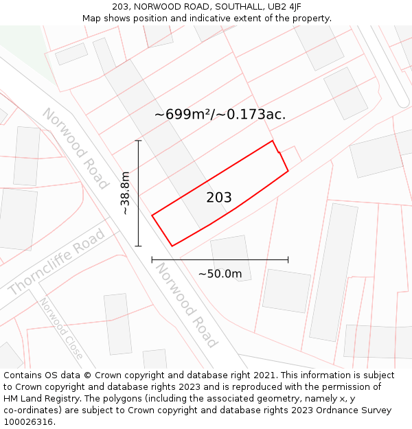 203, NORWOOD ROAD, SOUTHALL, UB2 4JF: Plot and title map