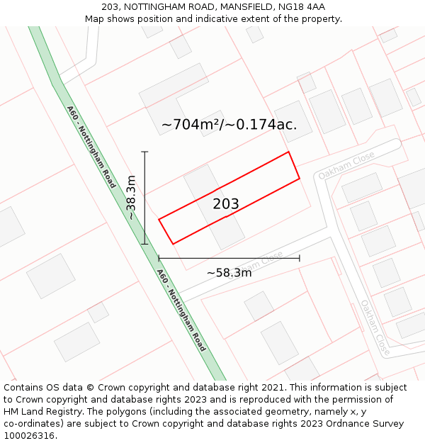 203, NOTTINGHAM ROAD, MANSFIELD, NG18 4AA: Plot and title map