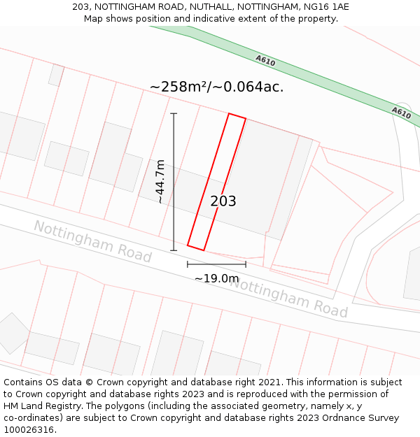203, NOTTINGHAM ROAD, NUTHALL, NOTTINGHAM, NG16 1AE: Plot and title map