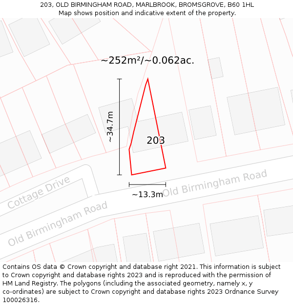 203, OLD BIRMINGHAM ROAD, MARLBROOK, BROMSGROVE, B60 1HL: Plot and title map