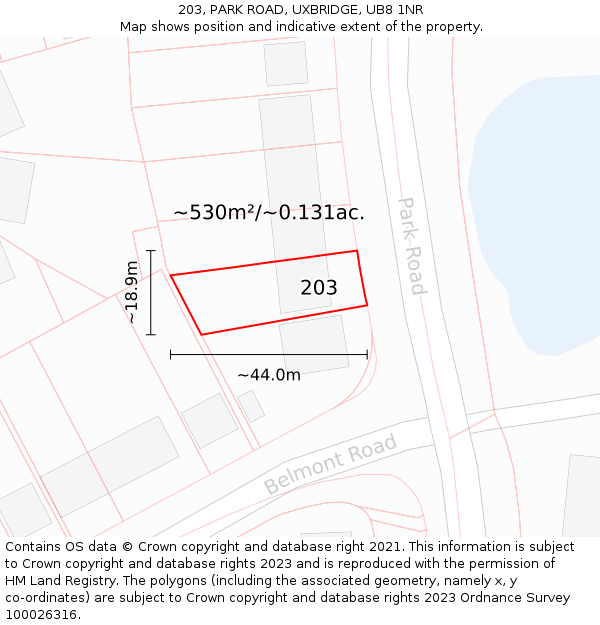 203, PARK ROAD, UXBRIDGE, UB8 1NR: Plot and title map
