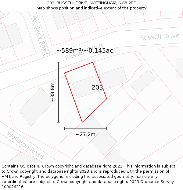 203, RUSSELL DRIVE, NOTTINGHAM, NG8 2BD: Plot and title map