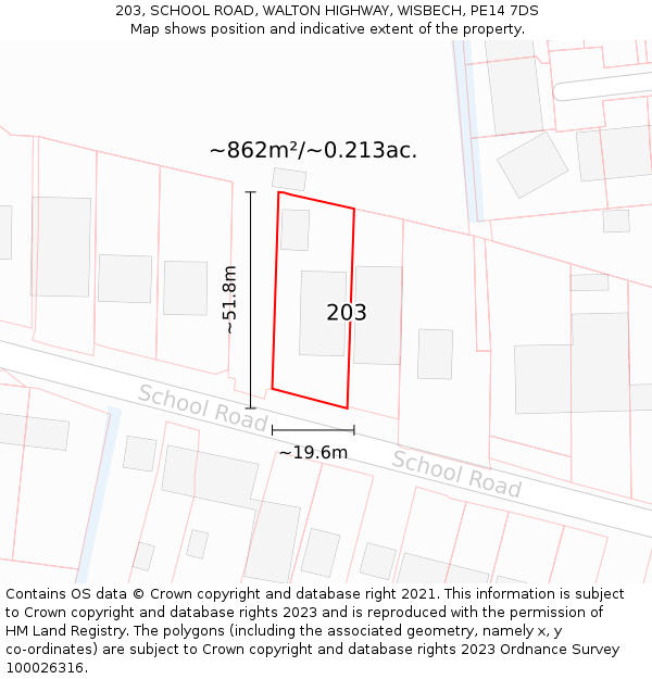203, SCHOOL ROAD, WALTON HIGHWAY, WISBECH, PE14 7DS: Plot and title map