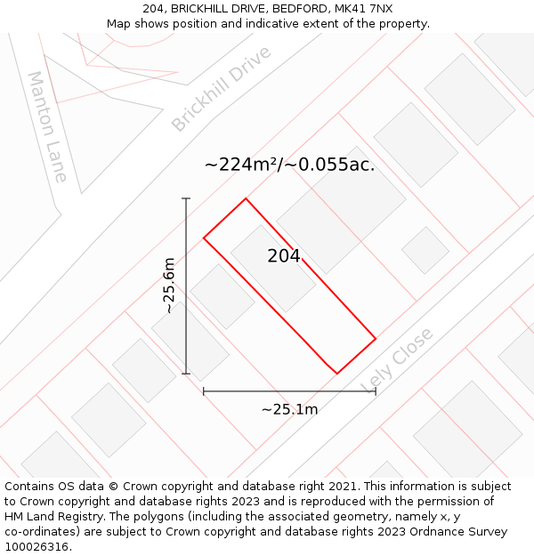 204, BRICKHILL DRIVE, BEDFORD, MK41 7NX: Plot and title map